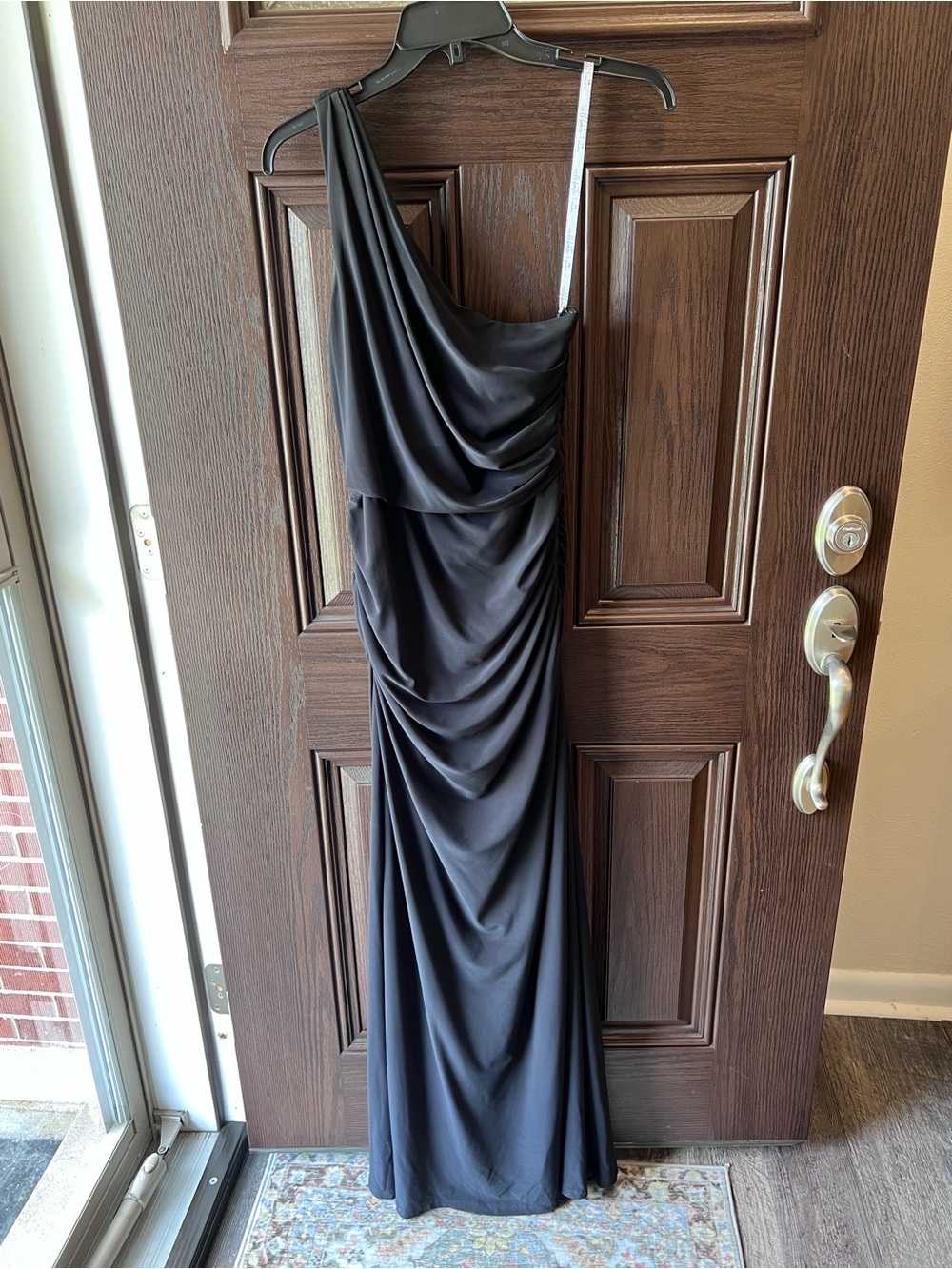 One-Shoulder Black Draped Evening Gown